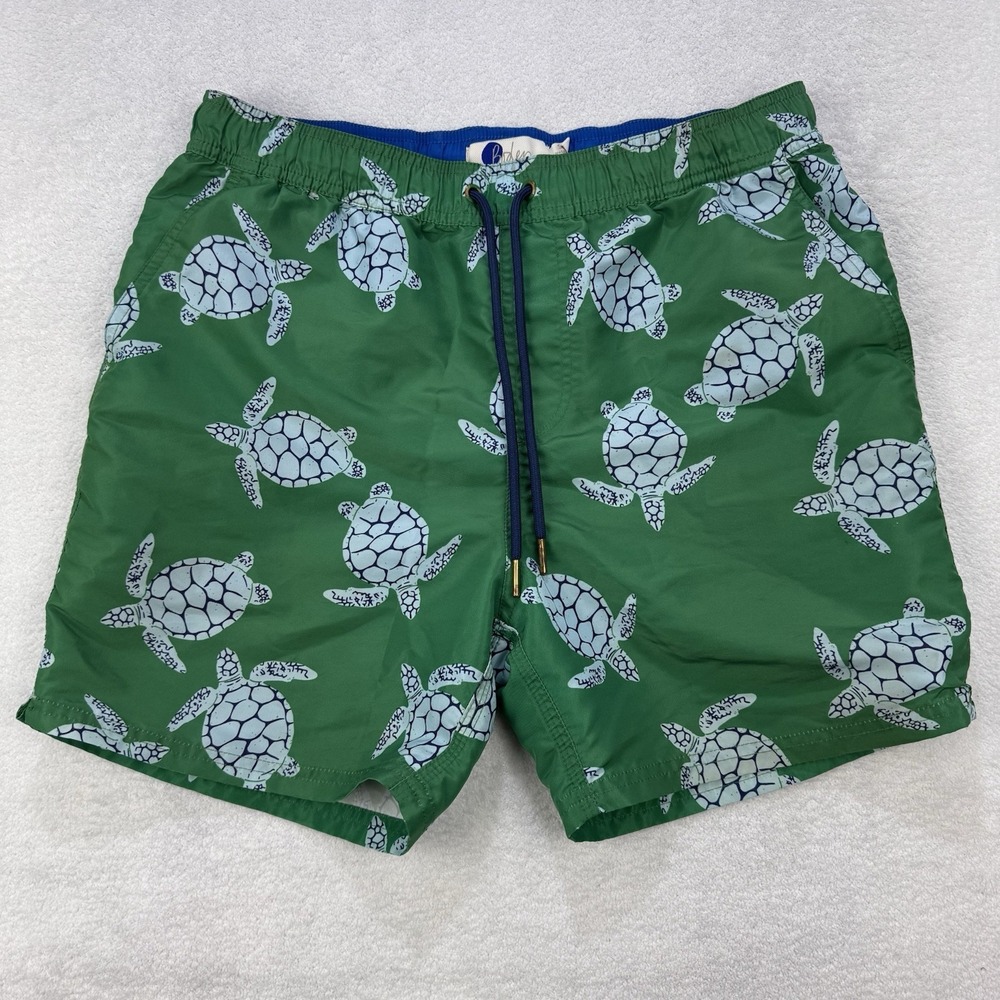 Boden Shorts Men 30"Wx5"Inseam Mesh Lined  Pockets Green Turtle Swim Trunks